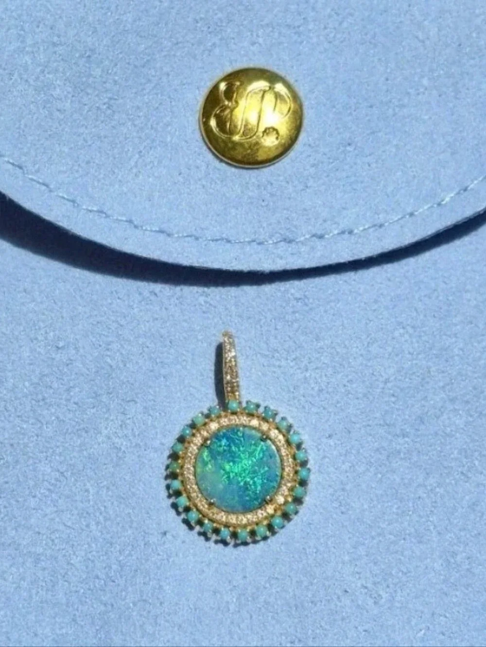 14kt Gold Opal Diamond & Turquoise Pendant